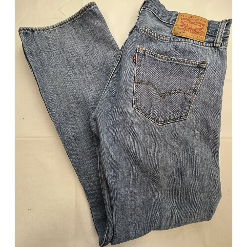 Levis Mens Style 501 Medium Wash Button Fly Denim Blue Jeans 36x31 Actual Size